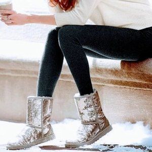 UGG Australia Classic Pink & Silver Shifting Sequins Short Shearling Boots 7